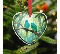 Two Parakeets Christmas Ornaments - Xmas Heart Hanging Ornaments for Christmas Tree Decorations, Farmhouse Rustic Holiday Home Decor and Gift Party Tags (3.5 Inch)