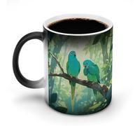 Two Parakeets Color Changing Mug Heat Sensitive Ceramic Coffee Cups Novelty Heat Activated Cup 12 Oz Magic Mug for Office Home Use, Unique Gift Idea for Coffee Tea Drinkers