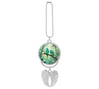 Two Parakeets Rear View Mirror Car Charms with Angel Wings Design - Elegant Hanging Pendant Ornament for Women Men, Zinc Alloy Auto Interior Decor for Cars, SUV, Truck (Silver)