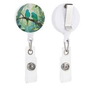 Two Parakeets Retractable Badge Reel - Personalized ID Name Badge Holder with Lanyard Cute Badges Reel Holder Round Nurse Doctor Name Tag Badges Clip for Work