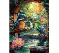 Two Parrots by A Lotus Pond 500 Piece Complete DIY Jigsaw Puzzle Science Fiction Magical Dream Collectors Mind Relaxation Educational Decorative Puzzle Gifts for Adults Recycled Cardboard 500 PCS