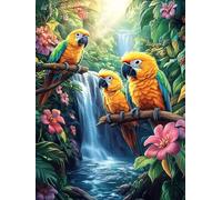 Two Parrots by A Waterfall 300 Piece Complete DIY Jigsaw Puzzle Animal Plant Collectors Mind Relaxation Educational Decorative Puzzle Gifts for Adults Recycled Cardboard 300 PCS