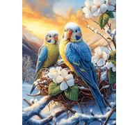 Two Parrots in A Nest with Cherry Blossoms 300 Pieces Set Classic Jigsaw Puzzle Science Fiction Magical Dream Couple Puzzle Partners Mind Relaxation Wall Decor Easter New Year Recycled Cardboard 300