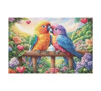 Two Parrots Kissing on Wooden Rail 1000 Pcs Jigsaw Puzzles Puzzles for Adults Teens Fun Family Game Team Building Stress Reducing Autumn Gift Durable Recycled Material 1000 PCS