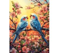 Two Parrots on A Cherry Blossom Branch 500 Pieces Set Classic Jigsaw Puzzle Science Fiction Magical Dream Couple Puzzle Partners Mind Relaxation Wall Decor Easter New Year Premium Cardboard 500 PCS