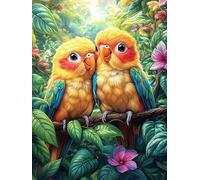 Two Parrots on A Flowering Branch 500 Pieces Set Classic Jigsaw Puzzle Science Fiction Magical Dream Couple Puzzle Partners Mind Relaxation Wall Decor Easter New Year Recycled Cardboard Material 500