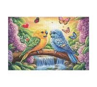 Two Parrots on Bridge with Hearts 1000-piece Jigsaw Puzzle Bundle Family Puzzle Lovers Brain Training Mindful Activity Spring Creativity & Gift Giving 1000 PCS