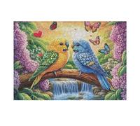 Two Parrots on Bridge with Hearts 300 Piece Jigsaw Puzzle Pack Teens Beginners Cognitive Development Puzzle Fans Group Play Anniversary Recycled Cardboard 300 PCS