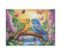 Two Parrots on Bridge with Hearts 500 Piece Complete Jigsaw Puzzle Set Teens Beginners Educational Challenge Puzzle Fans Group Play Anniversary Cardboard 500 PCS