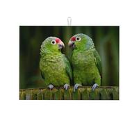 Two Parrots On Green Palm Tree Large Kitchen Drying Mat - Absorbent and Heat Resistant, for Countertops and Sink, Dish Drying Mat, Polyester Drying Mat, Kitchen Towels