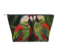 Two Parrots on Green Palm Tree Print Makeup Bag Travel Cosmetic Bag Large Capacity Makeup Organizer Case Portable Makeup Pouch for Washing, Bedroom Storage