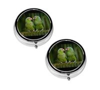Two Parrots On Green Palm Tree Print Pill Box 3 Compartment Medicine Pill Case,Portable for Pocket Or Purse Pill Organizer Decorative Metal Medicine Vitamin Organizer Unique Gift
