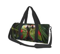 Two Parrots on Green Palm Tree Print Travel Duffel Bag Large Foldable Round Travel Carry on Bag with Adjustable Shoulder Strap for Weekender Overnight Flight Hospital Sports