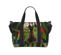 Two Parrots on Green Palm Tree Print Travel Duffel Bag, Lightweight Water-Resistant Weekender Spacious Gym & Travel Bag for Men, Women & Teens