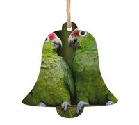 Two Parrots on Green Palm Tree Printed Bell Shape Xmas Ornaments 1 Pcs, Christmas wooden pendant Hanging for Xmas Tree Home Indoor Outdoor Decor