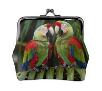 Two Parrots On Green Palm Tree Printed Coin Purse Pouch-Mini Coin Wallet,Change Purse,Leather Coin Pouch Holder For Woman Girls, Black, One Size, Modern,european Style, Retro