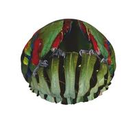 Two Parrots On Green Palm Tree Printed Double Layer Lined Shower Cap,Shower Caps For Women Reusable