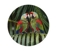 Two Parrots on Green Palm Tree Printed Gaming Mouse Pad 4 PCS, Round Non-Slip Rubber Base Laptop Mousepad Desk Mat for Gamer, Office, Home