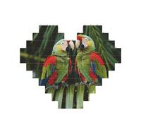 Two Parrots on Green Palm Tree Printed Jigsaw Puzzle 10.8x12.8 CM, Heart-Shaped Puzzle Challenging Game for Adults Gifts, Family Fun Decorative Wall Decor