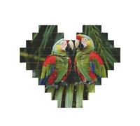 Two Parrots on Green Palm Tree Printed Jigsaw Puzzle 10.8x12.8 CM, Heart-Shaped Puzzle Challenging Game for Adults, Fun Decorative Wall Decor