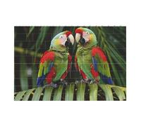 Two Parrots on Green Palm Tree Printed Jigsaw Puzzle 14.4x9.8 CM, Rectangular Puzzle Challenging Game for Adults Gifts, Family Fun Decorative Wall Decor
