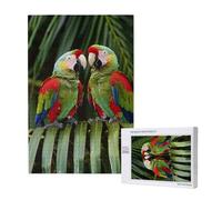 Two Parrots on Green Palm Tree Printed Jigsaw Puzzle with Storage Box, Wooden Puzzle for Adults and Kids, 1000 Pieces Family Fun Decorative Game