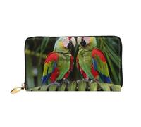 Two Parrots On Green Palm Tree Printed Leather Wallet for Men Women, Long Clutch Handbag with 12 Card Holder and 3 Money Clip