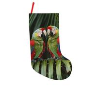 Two Parrots on Green Palm Tree Printed Modern Patchwork Christmas Stocking ¨C 18in Washable Holiday Sock for Family, Kids & Home Decor