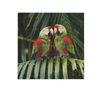 Two Parrots on Green Palm Tree Printed Square Jigsaw Puzzle 12.8x12.8 CM, Puzzle Challenging Game for Adults Gifts, Family Fun Decorative Wall Decor