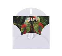 Two Parrots on Green Palm Tree Prints Pearl Paper Horizontal Festival Greeting Card for Birthday Cards and All Occasions, White