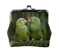 Two Parrots On Green Palm Tree Women's Leather Kiss-Lock Coin Purse,Double-Sided Full Print Pattern,Ultra-Fine Fiber Leather,Small Clutch Wallet for Cash,Cards,Coins