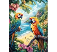 Two Parrots on Tropical Beach 500 Pieces Jigsaw Puzzle For Men Educational Decompression Adults Anxiety Memory Care Mothers Valentines Premium 500 PCS