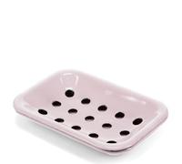 Two-Part Enamel Soap Dish in Pink, Vintage Bar Holder for Shower, Bathroom Dishes with Drainage, Retro Metal Washroom Stand, Decorative Ceramic Look, Small Soapdish, Wall Mountable Style.