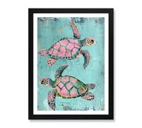 Two Pastel Pink Sea Turtles Framed Wall Art Poster Print Picture (Black, A4)