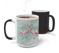 Two Peach Flamingos Ceramic Color Changing Mug Heat Transforming Activated Mug 11 Oz Heat Changing Sensitive Tea Cup Magic Novelty Coffee Cup Drinkware Home Kitchen Gift