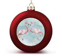 Two Peach Flamingos Christmas Ball Ornament Shatterproof Hanging Ball Ornaments with String Decorative Christmas Baubles for Xmas Tree Home Wedding Holiday Party Decor Supply