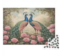 Two Peacocks Rätsel Für Erwachsene |Pink Double Rose| Familienspaß-Puzzles 1000pcs (75x50cm) Erwachsene