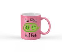 Two Peas in a Pod Valentine's Coffee Mug, Pink Glitter Ceramic, Novelty Design