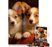 Two Pembroke Welsh Corgis 1000 Pieces Jigsaws Adults Puzzles Gifts Thought Training Peaceful Fun Uniform Cut Art Xmas Gift (38x26cm)