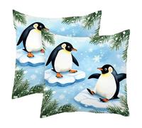 Two Penguin on Ice 2 Pack Square Throw Pillow Covers Decorative Soft Velvet Pillowcase for Couch Sofa Bed Car Living Room, 40x40cm