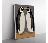 Two Penguins Canvas Wall Art Print Ready to Hang, Framed Picture for Living Room Bedroom Home Office Décor, 50x35 cm (20x14 Inch)