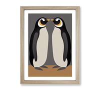 Two Penguins Framed Print for Living Room Bedroom Home Office Décor, Wall Art Picture Ready to Hang, Oak A2 Frame (64 x 46 cm)