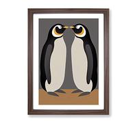 Two Penguins Framed Print for Living Room Bedroom Home Office Décor, Wall Art Picture Ready to Hang, Walnut A2 Frame (64 x 46 cm)