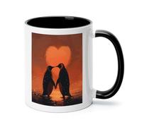 Two Penguins in Love Ceramic Coffee Mug with Handle 11 Ounces, Porcelain Mug Coffee Cup Tea Mug Water Cup Ideal for Coffee,Tea,Latte,Cappuccino,Microwave & Dishwasher Safe Unique Gift Cup