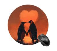 Two Penguins in Love Round Mouse Pad, Non-Slip Rubber Base Waterproof Washable, Computer Mouse Mat for Office Gaming Studying, Premium-Textured Durable Portable Circle Mousepad for Desktop PC Notebook