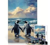 Two Penguins on A Beach Painting Puzzles for Adults 1000 Puzzles Analytical Skill Leisure Escape Tight Join Seasonal Gift (50x75cm)