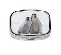 Two Penguins, Pill Box Square Pill Case for Pocket Or Purse Small Pill Container Travel Pill Organizer