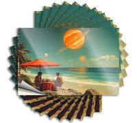 Two People Enjoying A Meal On A Beach with Planets in The Sky Case Fun - Space Funny Sticker Self Adhesive Sticker(12X18CM)