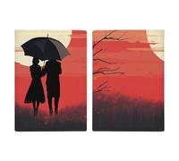 Two People Under The Umbrella Passport Holder Cover PU Leather Waterproof Passport Case Travel Wallet with Credit Card Slots for Women Men, style, 20.3x13.8cm