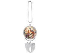 Two Phoenixes in Winter Car Hanging Pendant, Zinc Alloy Rearview Mirror Charms - Relieve Visual Fatigue, Vintage Keychain Pendant, Lucky Car Interior Hanging Decoration, Silver-Style